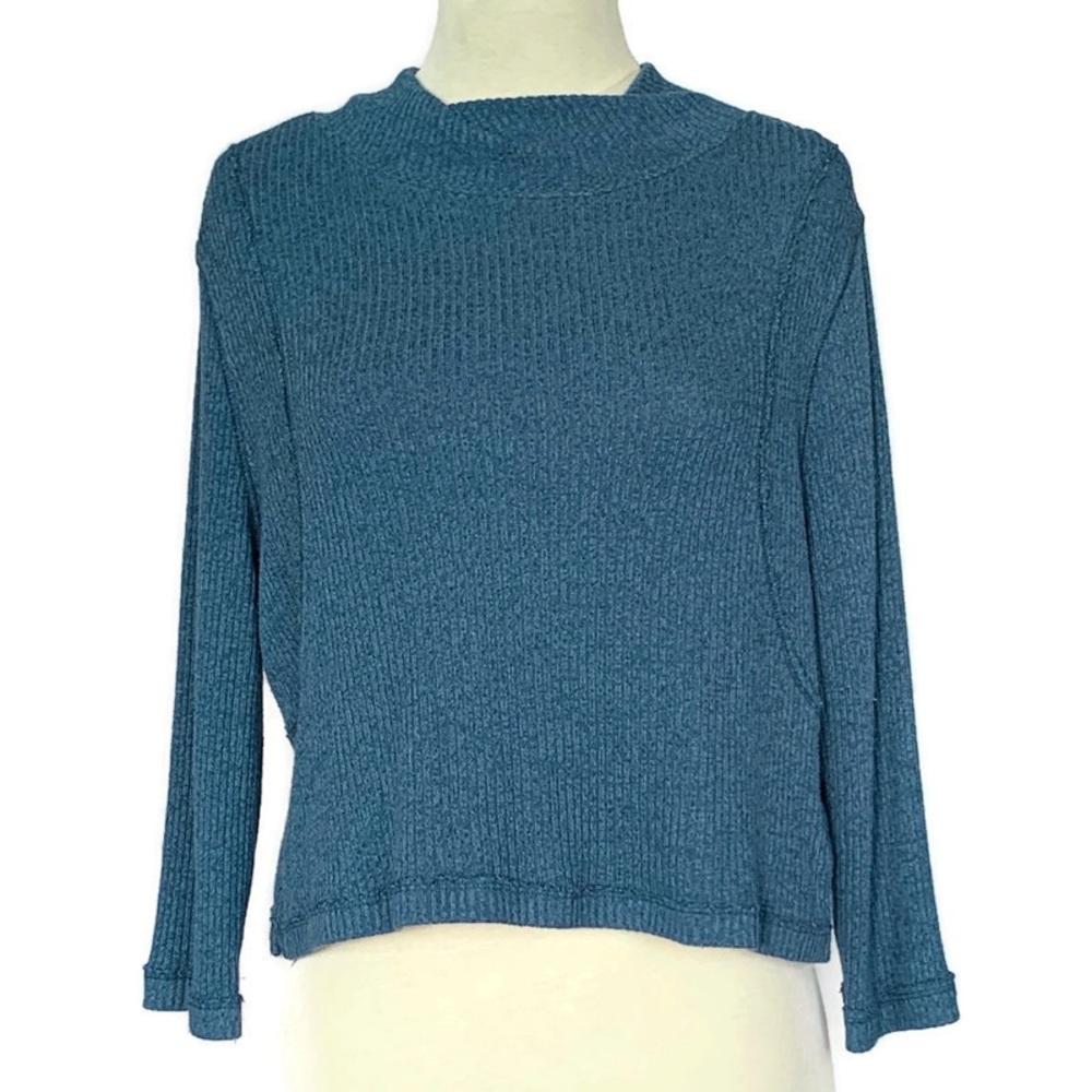 Free People We The Free Traveler Mock Neck Tone Down Sapphire Blue Top Medium